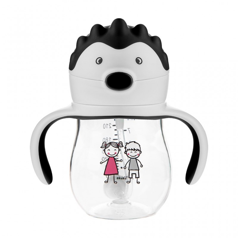 Akuku Kouzelná láhev s brčkem a závažím 9m+ 250ml šedý