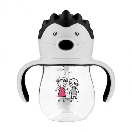 Akuku Kouzelná láhev s brčkem a závažím 9m+ 250ml šedý